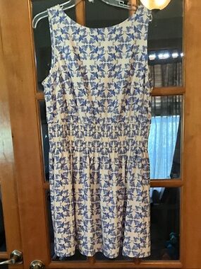 Universal Thread Cream Dress with Blue Floral Print